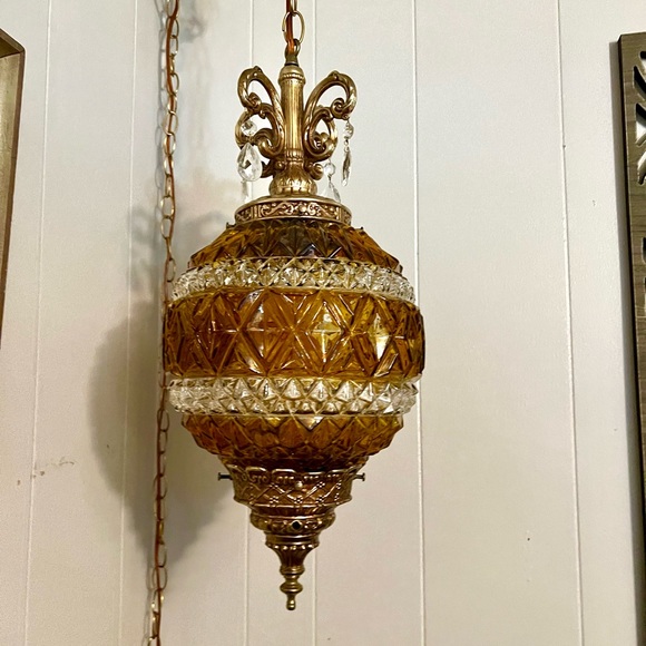 EF & EF Industries Accents Vintage Hanging Swag Lamp Light Amber